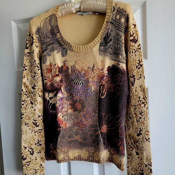 Vertigo Paris Sweaters - Vertigo Paris Luxury Women's Silk Blend Art Sweater Embellished Beaded, Medium,